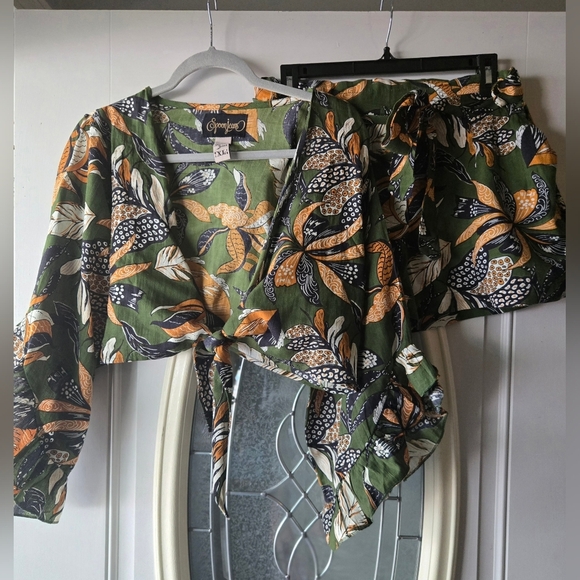 Spoon Jeans Green Floral Crop Top & Shorts Set - Picture 1 of 7